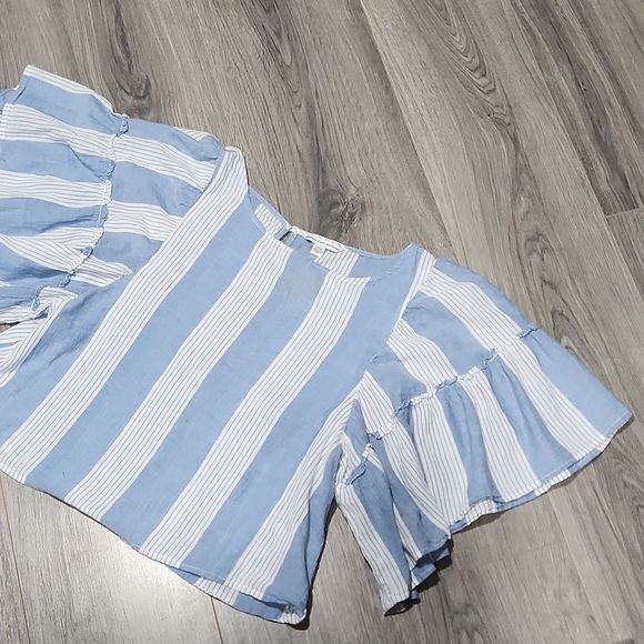 Blue & White Striped American Eagle Outfitter Boho Batwing Top - Picture 4 of 7